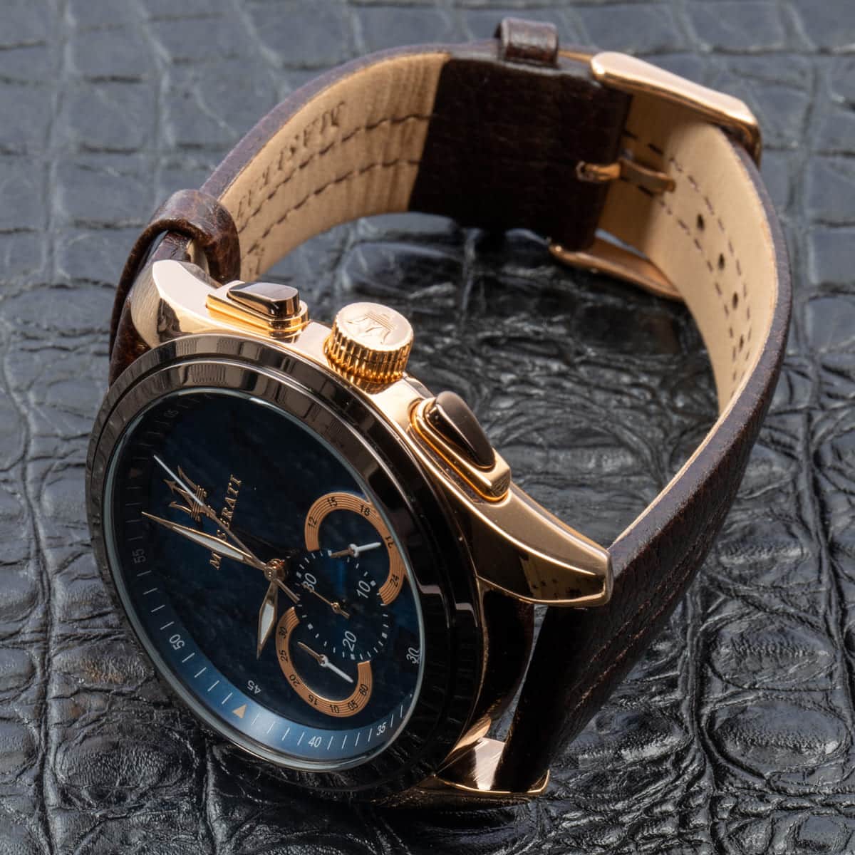 Maserati Traguardo Chronograph Blue Dial Brown Leather Strap Watch For Men - R8871612024