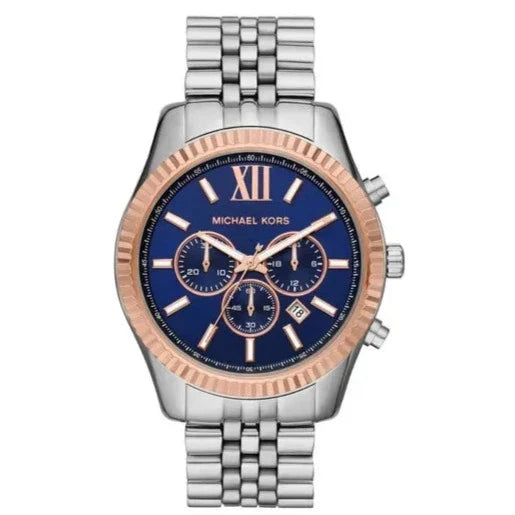 Michael Kors Lexington Chronograph Blue Dial Silver Steel Strap Watch For Men - MK8689