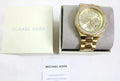 Michael Kors Lennox Chronograph Gold Dial Gold Steel Strap Watch For Men - MK8989