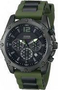 Guess Sport Chronograph Black Dial Green Silicone Strap Watch for Men - W0167G4