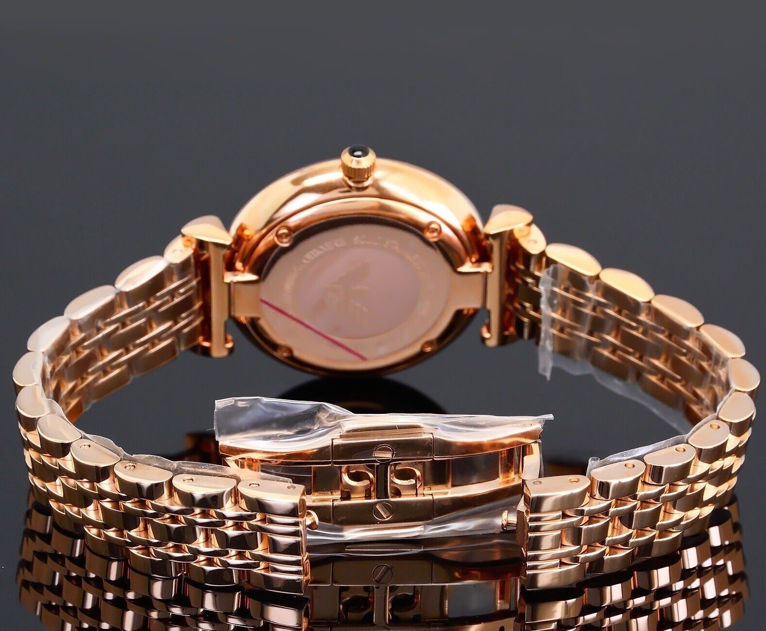 Emporio Armani Gianni T-Bar Black Dial Rose Gold Strap Watch For Women - AR11145