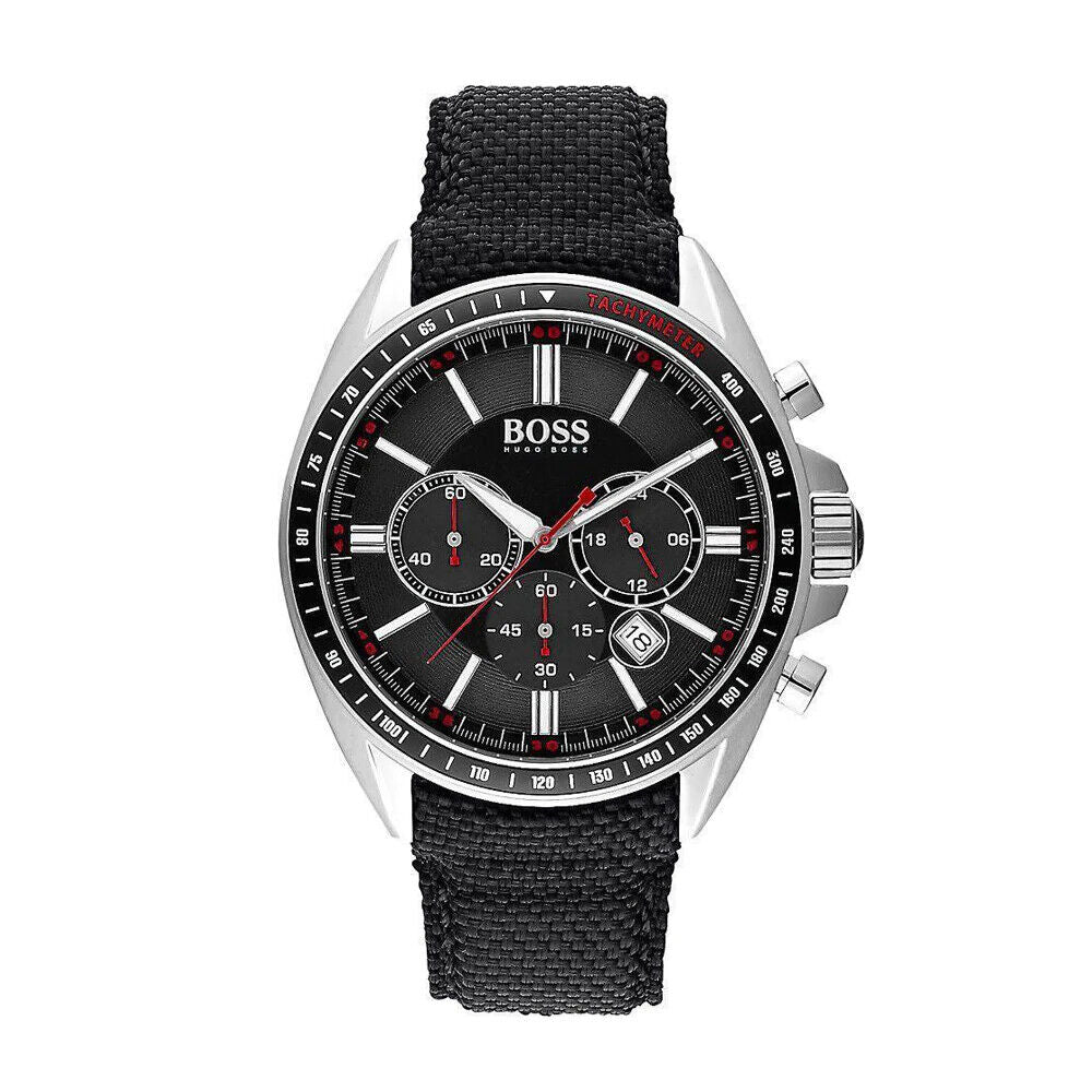 Hugo Boss Driver Black Dial Black Leather Strap Watch for Men -1513087