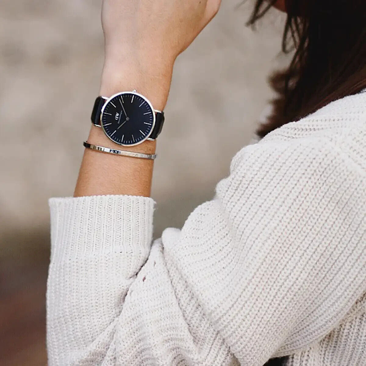 Daniel Wellington Classic Sheffield Black Dial Black Leather Strap Watch For Women - DW00100145
