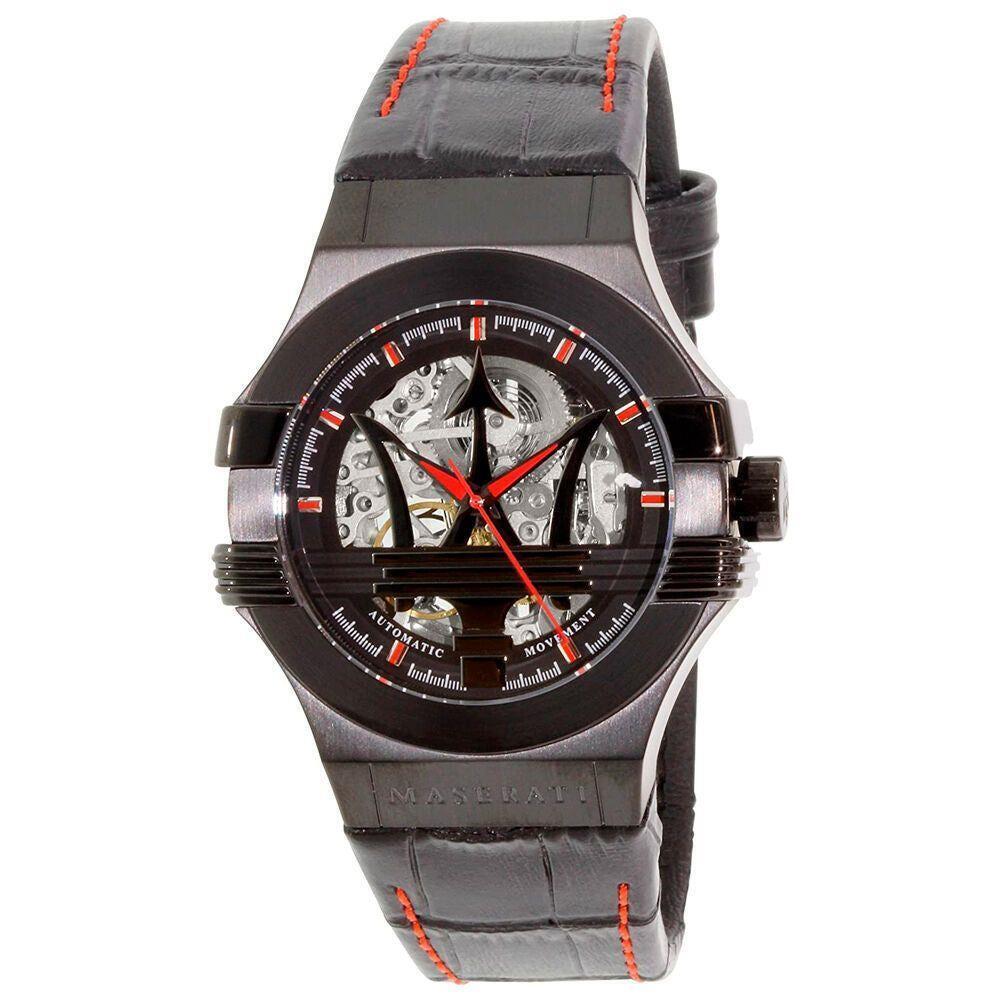Maserati Potenza Automatic Black Dial Black Leather Strap Watch For Men - R8821108008