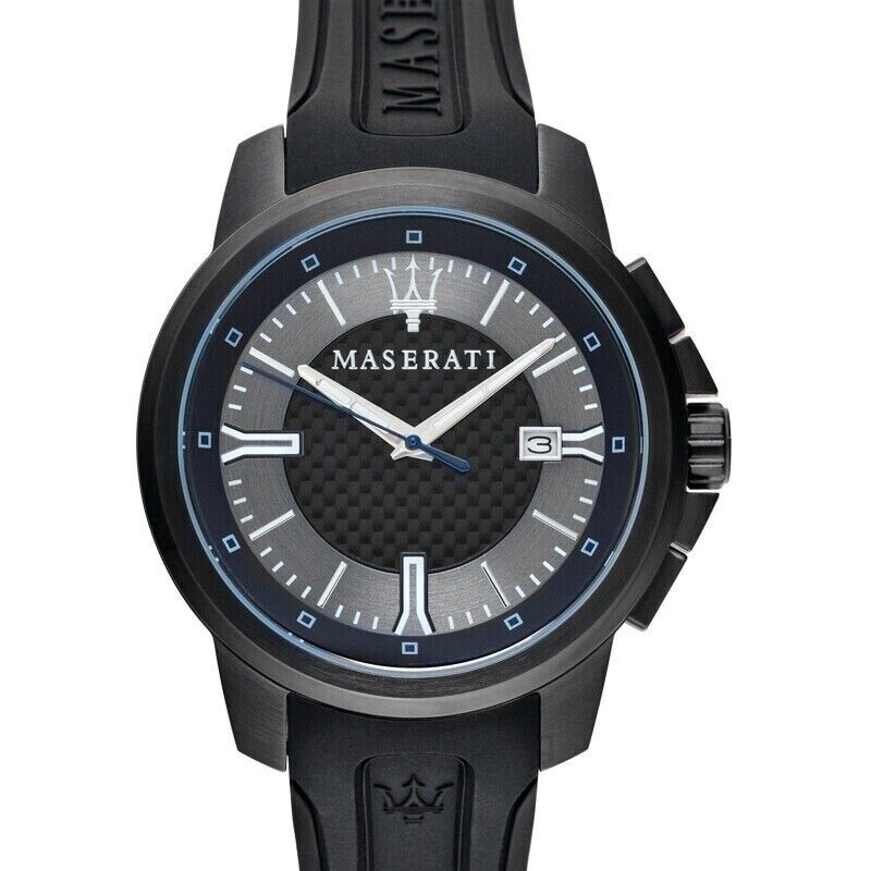 Maserati SFIDA Black Dial Black Rubber Strap Watch For Men - R8851123004