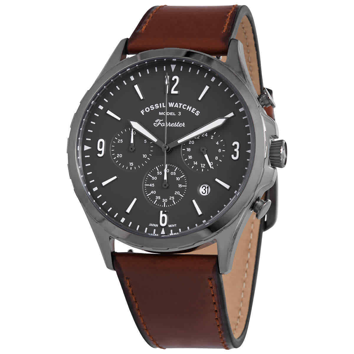 Fossil Forrester Chronograph Grey Dial Brown Leather Strap Watch for Men - FS5815