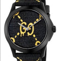 Gucci G Timeless Ghost Black Dial Black Leather Strap Watch For Men - YA1264019