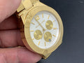 Michael Kors Wyatt Chronograph White Dial Gold Steel Strap Watch For Women - MK5933