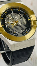 Maserati Potenza Automatic Skeleton Dial Black Leather Strap Watch For Men - R8821108011