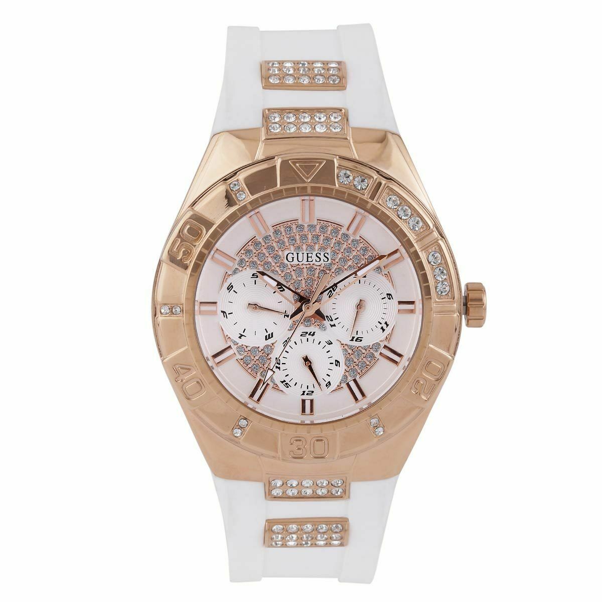 Guess Luna Diamonds White Dial White Rubber Strap Watch for Women - W0653L4
