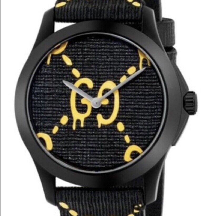Gucci G Timeless Ghost Black Dial Black Leather Strap Watch For Men - YA1264019