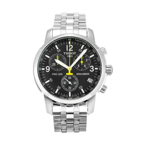 Tissot T Sport PRC200 Chronograph Black Dial Silver Steel Strap Watch for Men - T17.1.586.52
