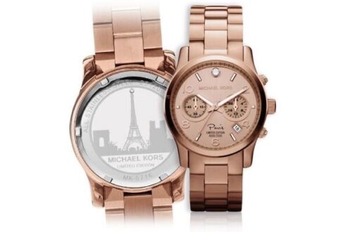 Michael Kors Paris Limited Edition Rose Gold Dial Steel Strap Watch for Women - MK5716