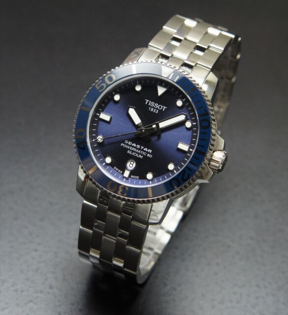 Tissot T Sport Seastar 1000 Powermatic Silicium Blue Dial Silver Steel Strap Watch For Men - T120.407.11.041.01