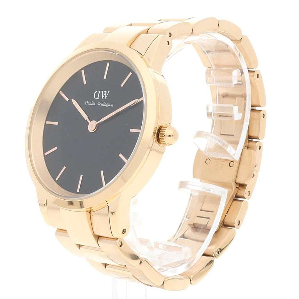 Daniel Wellington Iconic Link Black Dial Rose Gold Steel Strap Watch For Men - DW00100344