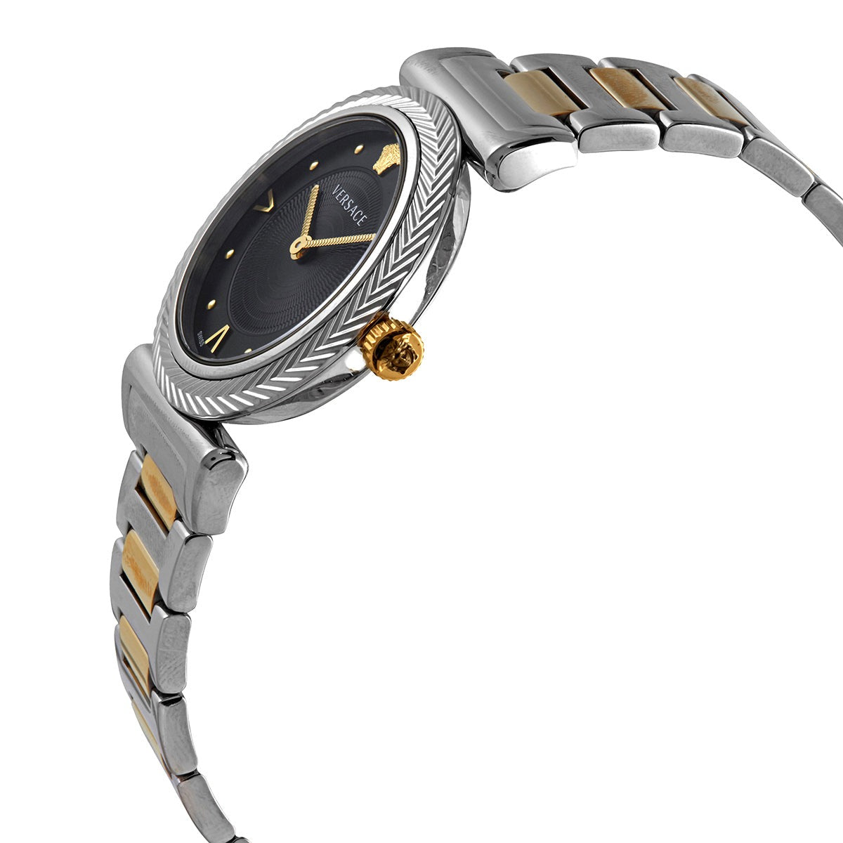 Versace V-Motif Black Dial Two Tone Steel Strap Watch for Women - VERE00518