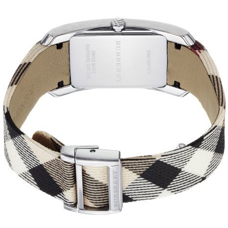 Burberry The Pioneer Silver Dial Haymarket Beige Leather Strap Watch for Women - BU9406