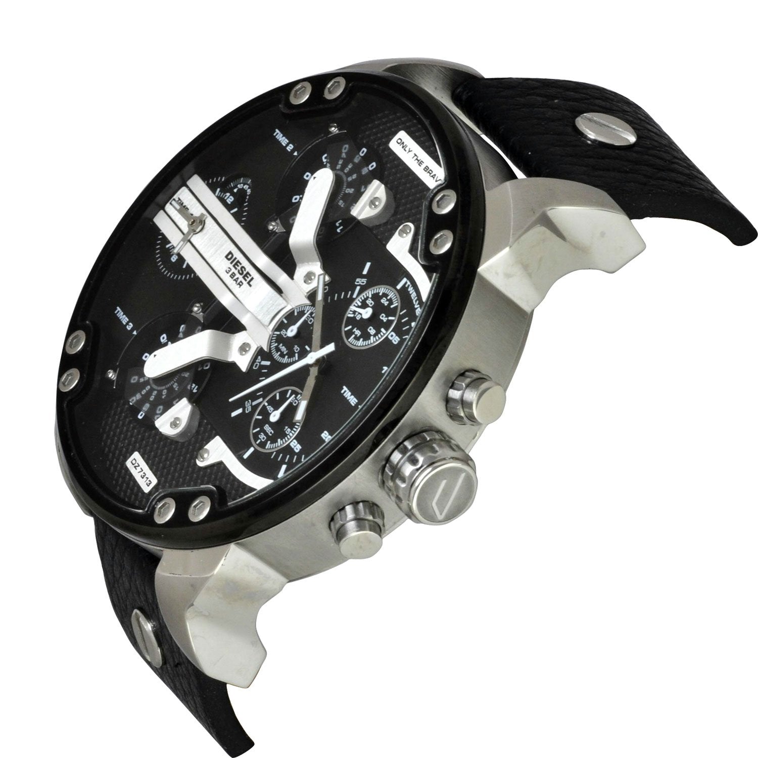 Diesel Mr Daddy Chronograph Black Dial Black Leather Strap Watch For Men - DZ7313