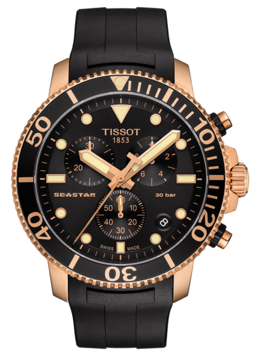 Tissot Seastar 1000 Chronograph Black Dial Black Rubber Strap Watch For Men - T120.417.37.051.00