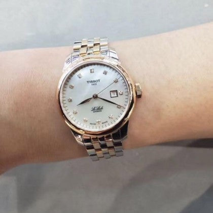 Tissot Le Locle Automatic Diamonds Mother of Pearl White Dial Two Tone Steel Strap Watch For Women - T006.207.22.116.00