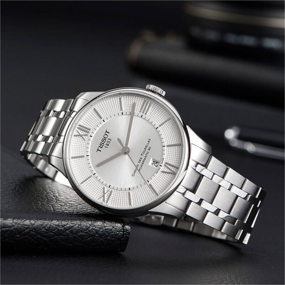 Tissot Chemin Des Tourelles Powermatic 80 Silver Dial Silver Steel Strap Watch For Men - T099.407.11.038.00
