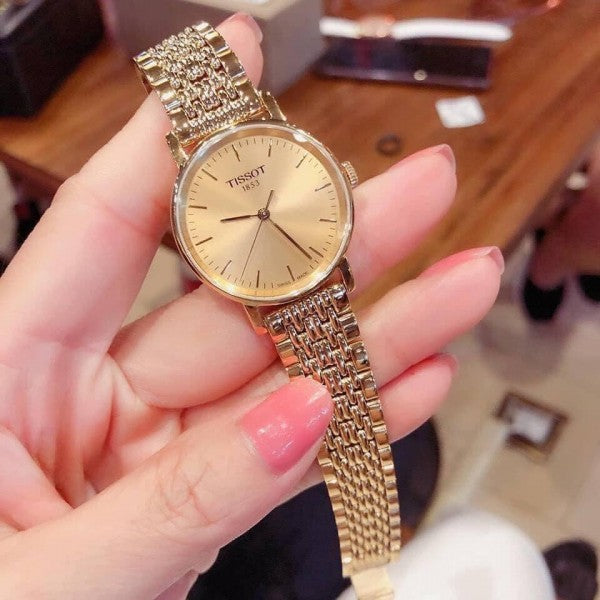 Tissot T Classic Everytime Desire Small Gold Dial Gold Mesh Bracelet Watch For Women - T109.210.33.021.00