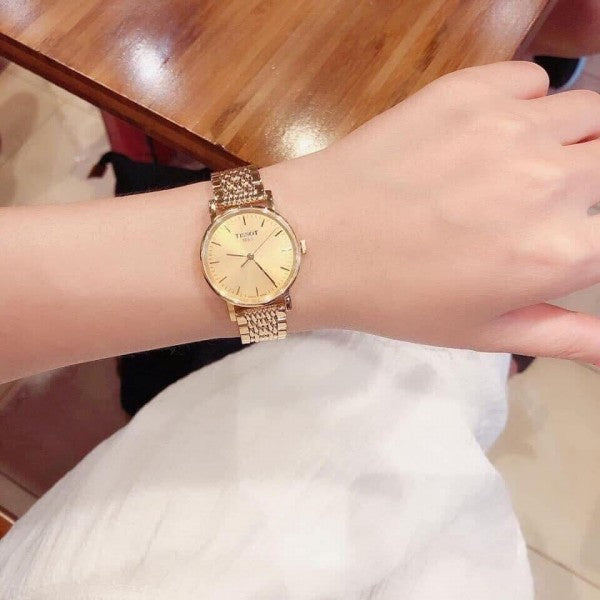 Tissot T Classic Everytime Desire Small Gold Dial Gold Mesh Bracelet Watch For Women - T109.210.33.021.00