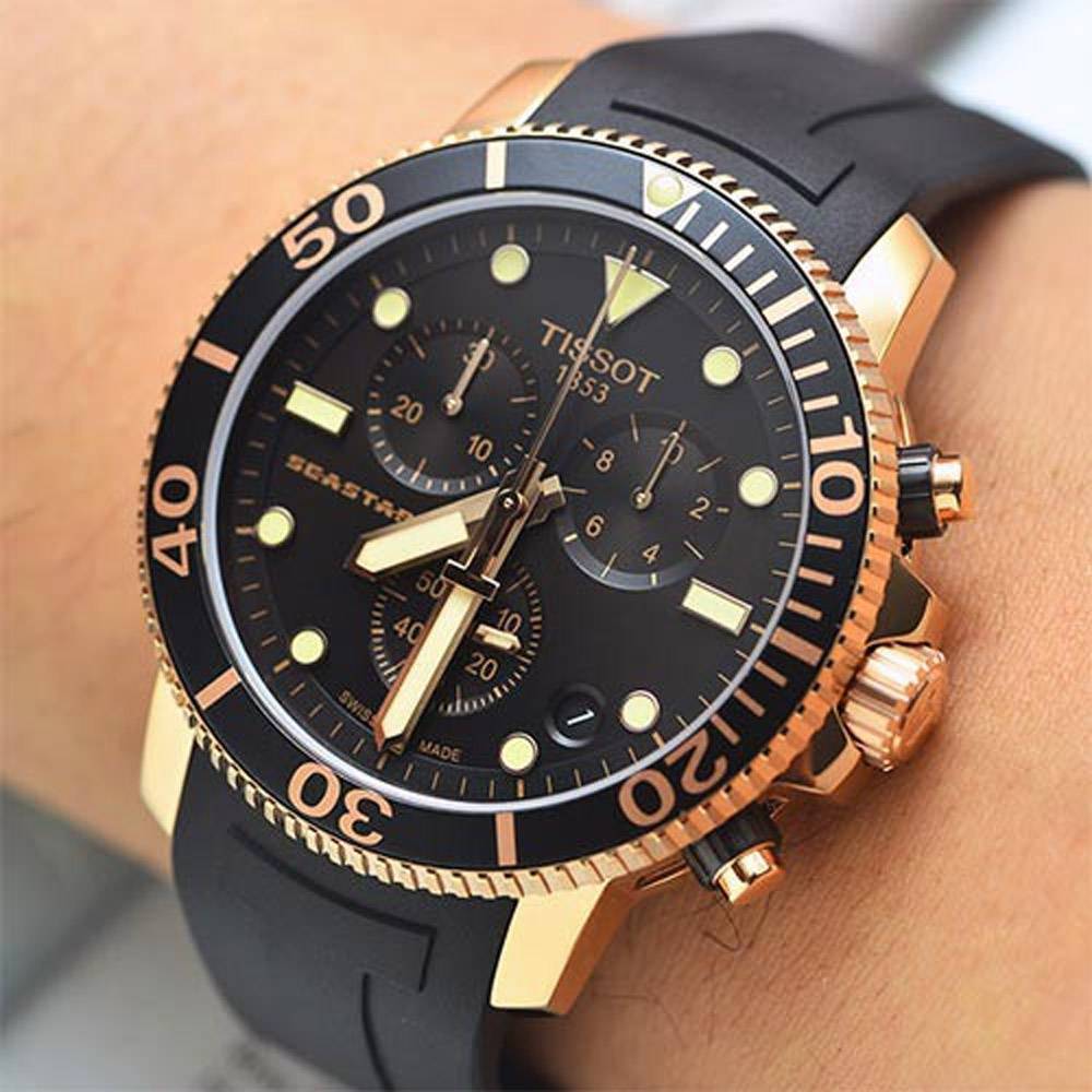 Tissot Seastar 1000 Chronograph Black Dial Black Rubber Strap Watch For Men - T120.417.37.051.00