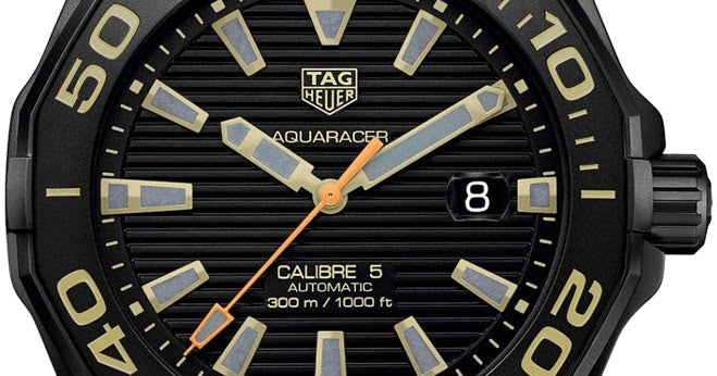 Tag Heuer Aquaracer 300 Calibre 5 Automatic Black Dial Brown Nylon Strap Watch for Men - WAY208C.FC6383