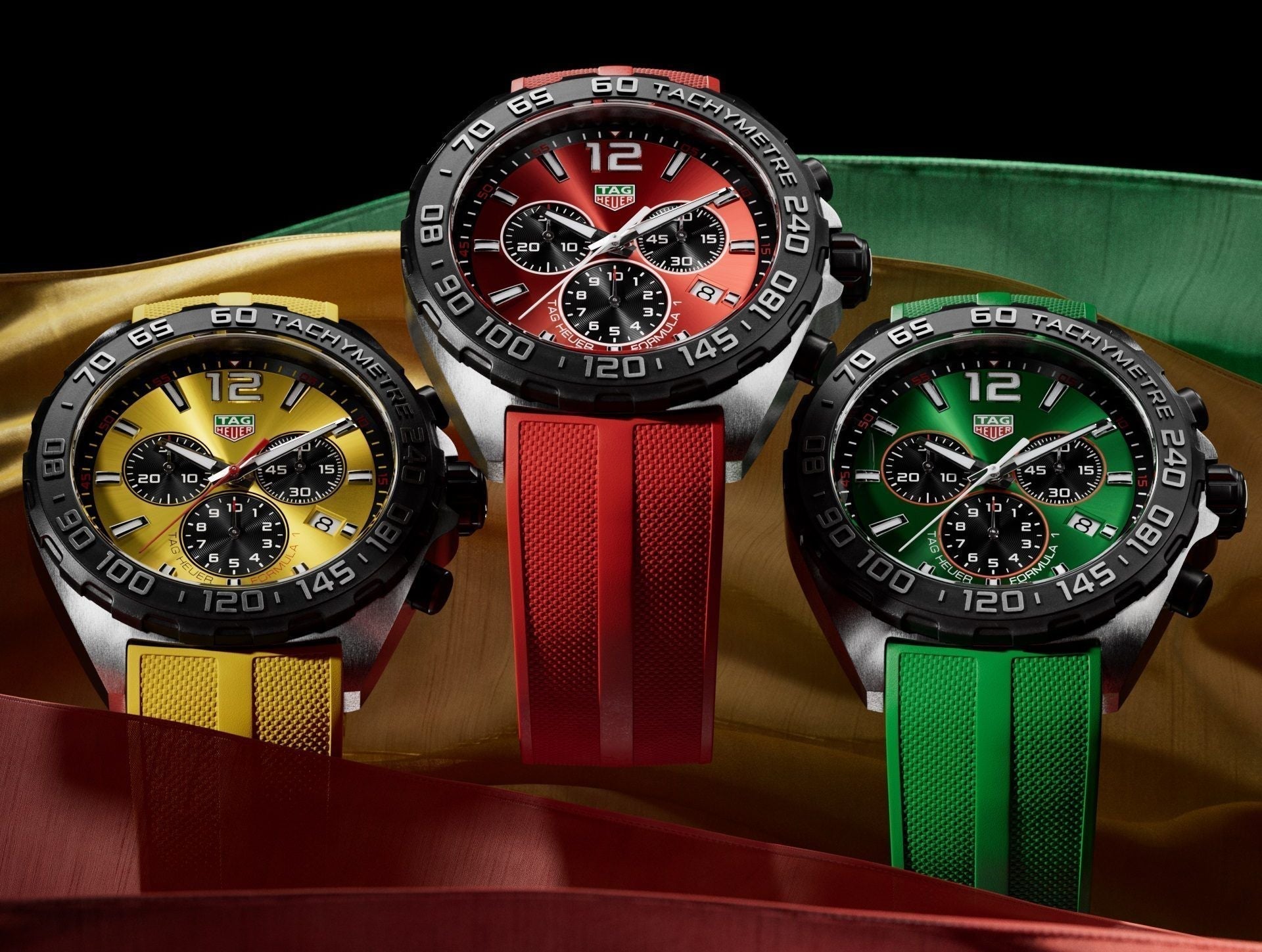 Tag Heuer Formula 1 Chronograph Green Dial Green Rubber Strap Watch for Men - CAZ101AP.FT8056