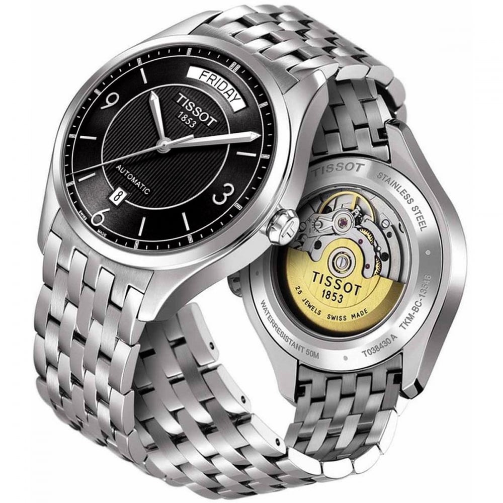 Tissot T Classic T One Automatic Black Dial Silver Steel Strap Watch For Men - T038.430.11.057.00