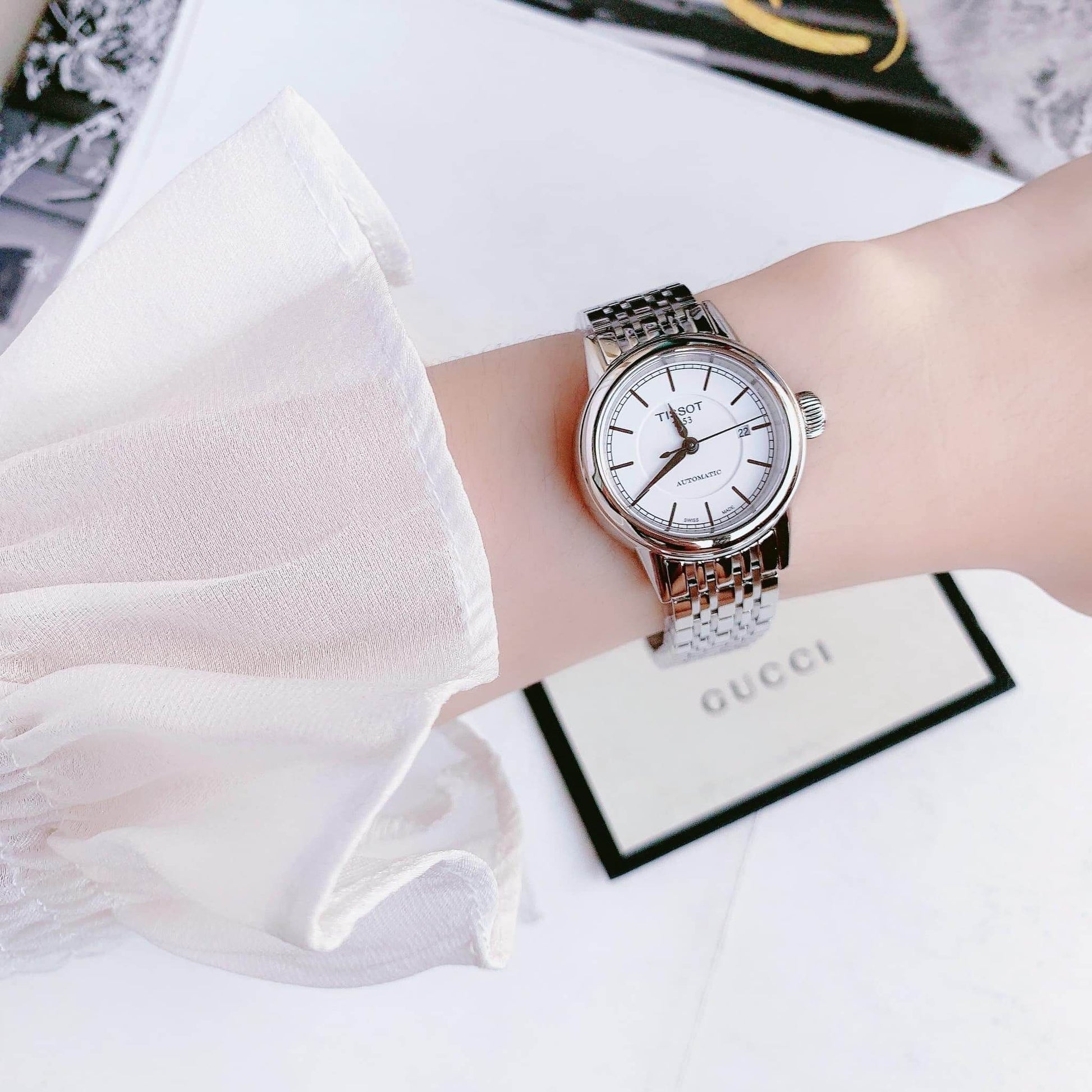 Tissot T Classic Carson Automatic White Dial Silver Steel Strap Watch For Women - T085.207.11.011.00