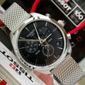 Tissot PR 100 Chronograph Black Dial Silver Mesh Bracelet Watch For Men - T101.417.11.051.01