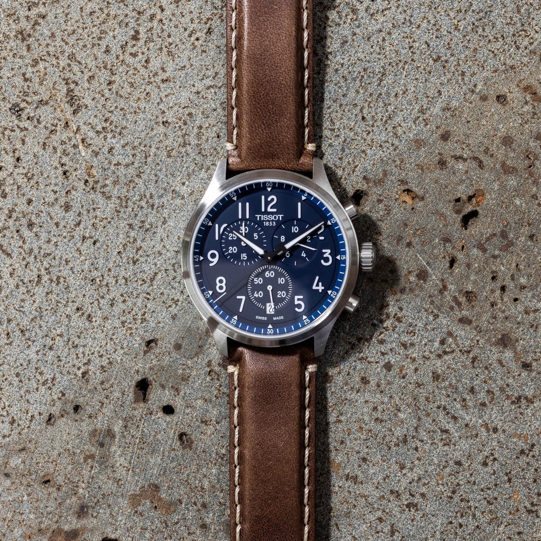 Tissot Chrono XL Vintage Blue Dial Brown Leather Strap Watch For Men - T116.617.16.042.00