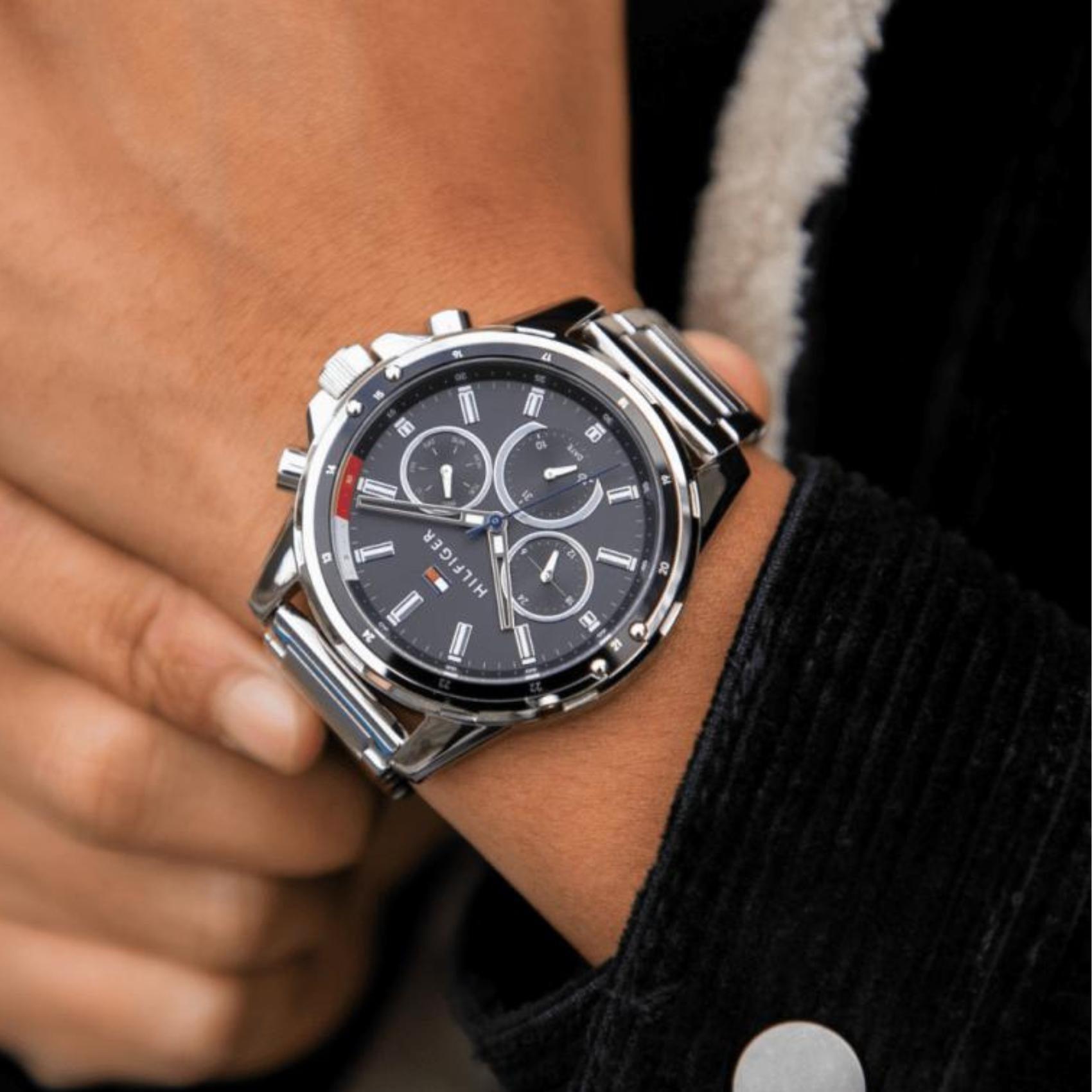 Tommy Hilfiger Mason Multifunction Black Dial Silver Steel Strap Watch For Men - 1791936