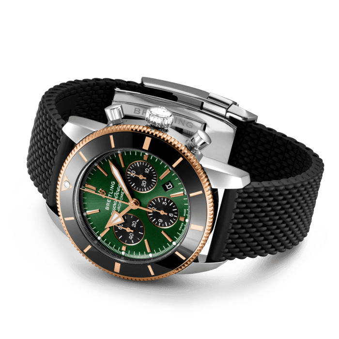 Breitling Superocean Heritage B01 Chronograph 44 Limited Edition Green Dial Black Mesh Bracelet Watch for Women - UB01622A1L1S1