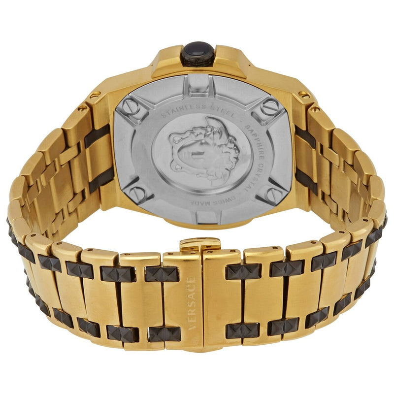 Versace Chain Reaction Quartz Black Dial Two Tone Steel Strap Watch for Men - VEDY00619