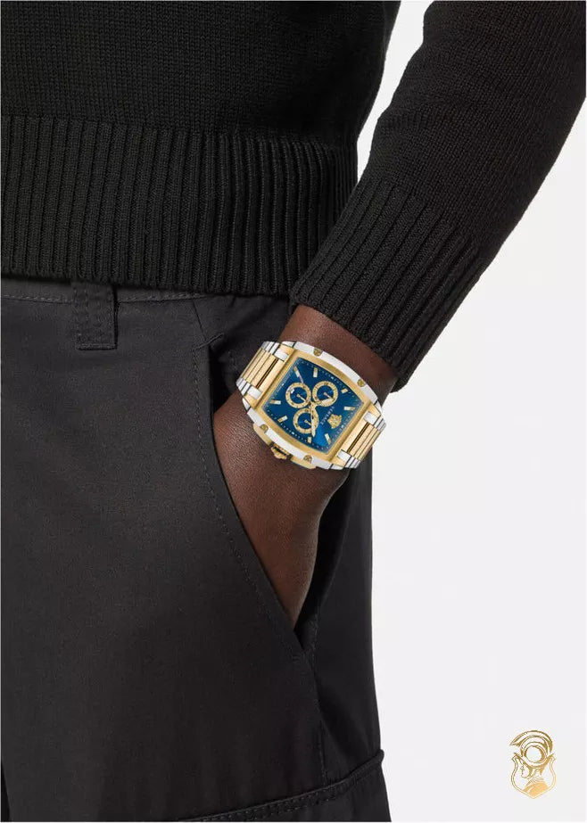 Versace Dominus Chronograph Blue Dial Two Tone Steel Strap Watch For Men - VE6H00723