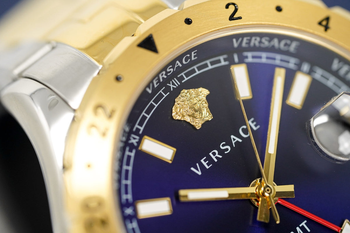 Versace Hellenyium GMT Black Dial Two Tone Steel Strap Watch for Men - V11040015