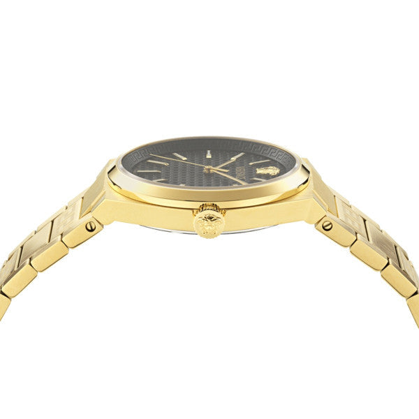 Versace V-Auria Quartz Black Dial Gold Steel Strap Watch for Men - VE0F00525