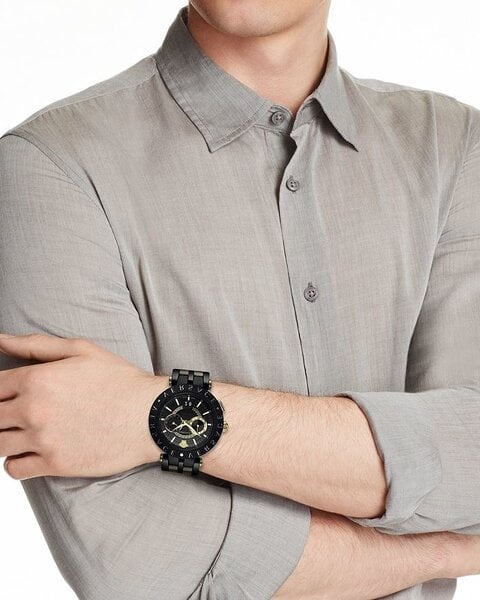 Versace V-Race Analog Quartz Black Dial Two Tone Steel Strap Watch For Men - VEBV00619