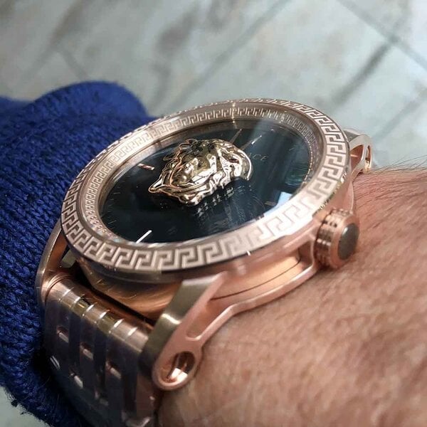 Versace Palazzo Empire Black Dial Rose Gold Steel Strap Watch for Men - VERD00718