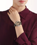 Versace V Metal Icon Gold Dial Black & Silver & Gold Strap Watch for Women - VLC020014