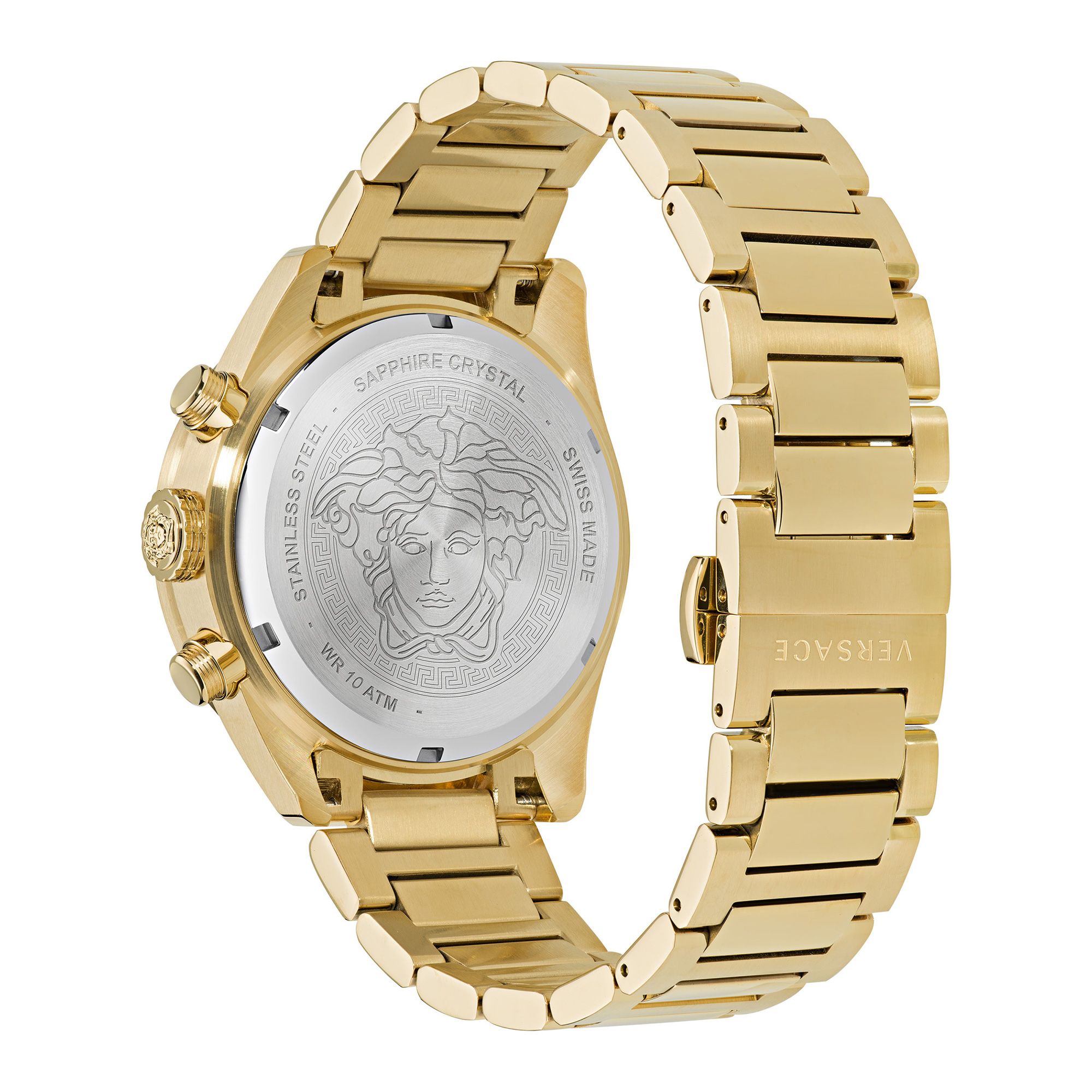 Versace Greca Dome Chronograph Black Dial Gold Steel Strap Watch for Men - VE6K00523