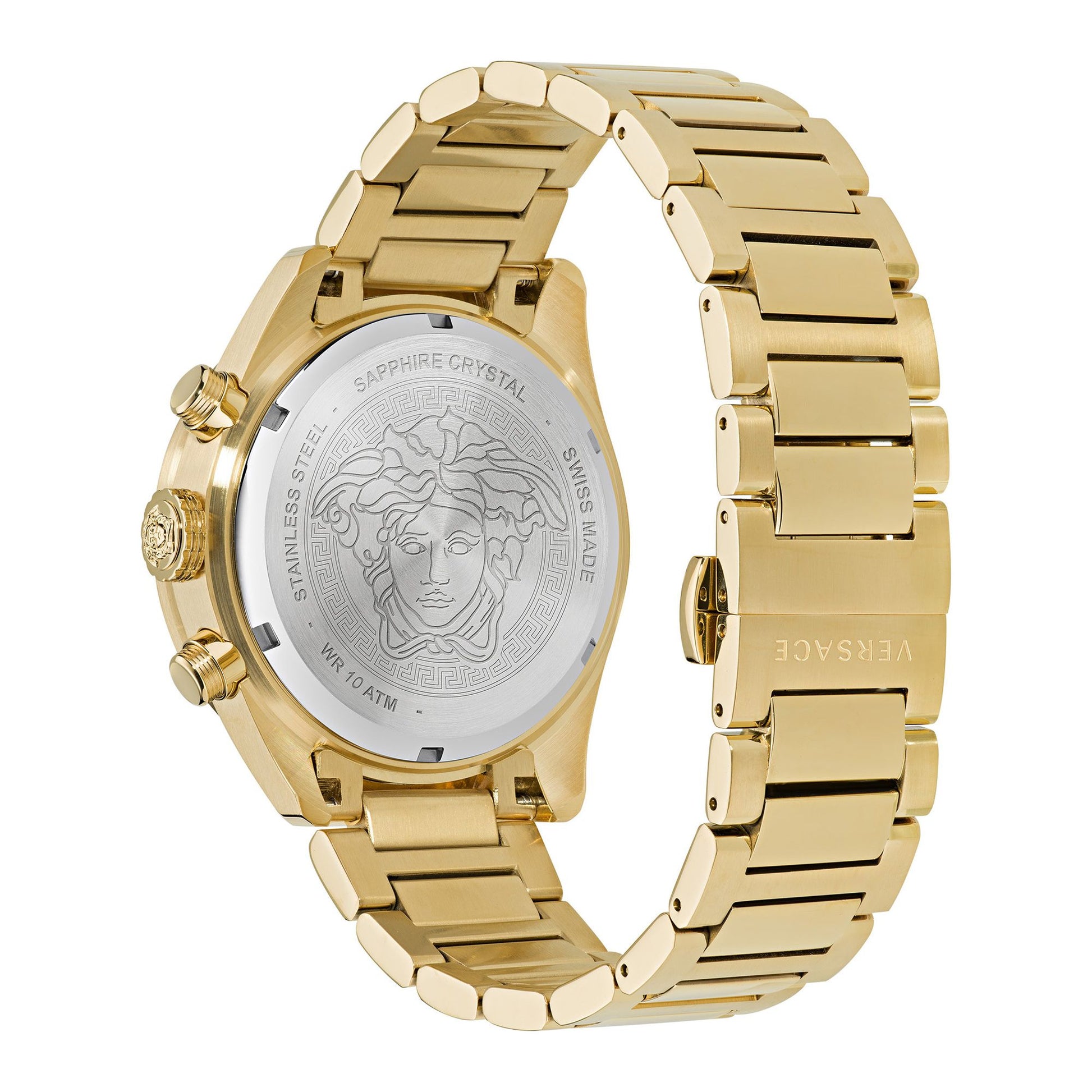 Versace Greca Dome Chronograph Black Dial Gold Steel Strap Watch for Men - VE6K00523