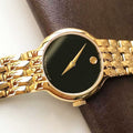 Movado Veturi Black Dial Gold Steel Strap Watch for Women - 0606935