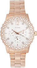 Guess Dazzler Diamonds Silver Dial Rose Gold Steel Strap Watch for Women - W0335L3