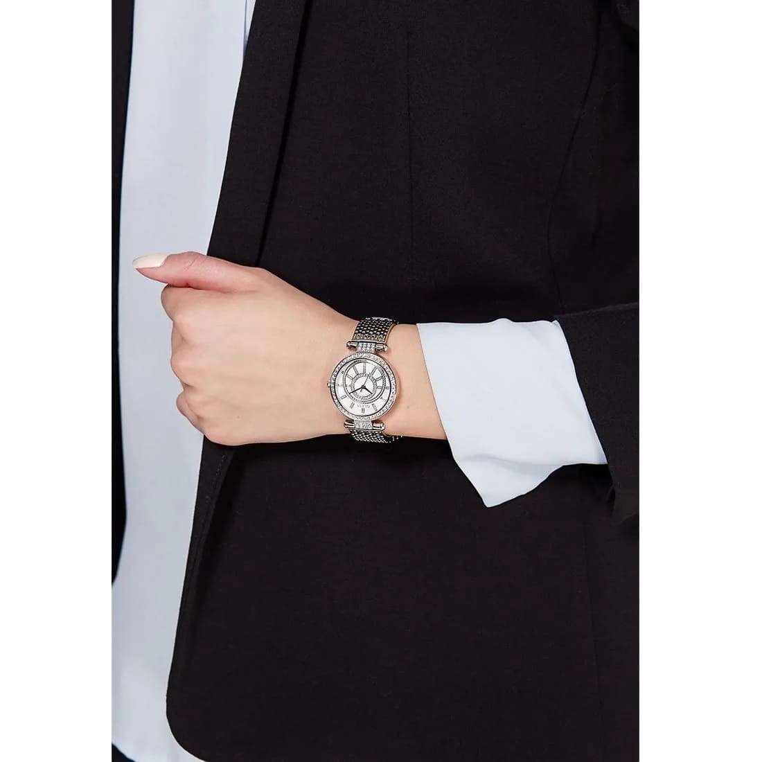 Guess Muse Quartz White Dial Silver Steel Strap Watch For Women - W1008l1