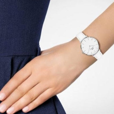 Daniel Wellington Petite Bondi White Dial White Leather Strap Watch For Women - DW00100190