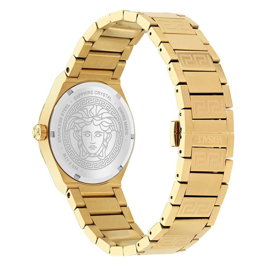 Versace V-Auria Quartz Black Dial Gold Steel Strap Watch for Men - VE0F00525